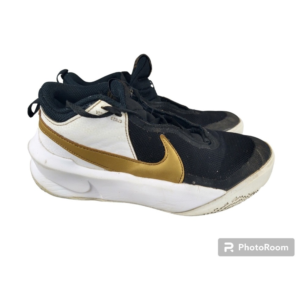 Nike Team Hustle D 10 Basketball Shoes Youth 5Y Black White Gold CW6735-002